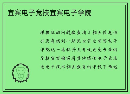 宜宾电子竞技宜宾电子学院
